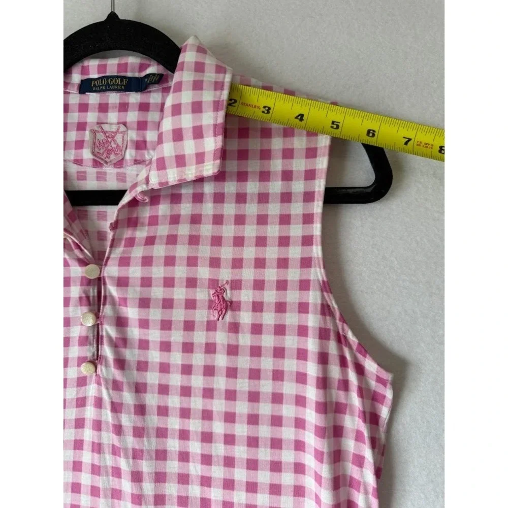 Polo Golf Ralph Lauren Shirt Women Medium Pink Gingham Sleeveless Tailored Fit